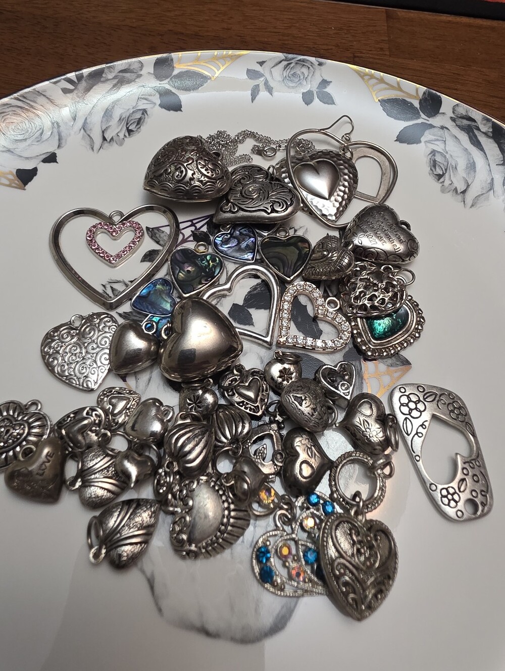 43 Vintage/costume Silver Toned Heart Charm Craft Lot Bundle Estate - Picture 10 of 13